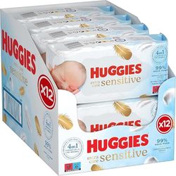 Huggies Pure Extra Care Toalhitas para bebé, 1 caixa com 4 embalagens (3 x 56 toalhitas por pacote)