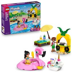 LEGO Friends Fête dans la Piscine avec les Bouées Licorne et Flamant Rose - Jouet - Animaux Flottants, 2 Mini-Poupées, Churro le Chat & Accessoires dont Cabine DJ & Transats - Cadeau Fille 5 ans 42658