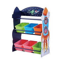 Teamson Kids Houten Speelgoed Opslag en Organisator Voor Kinder - Kinderslaapkamer Accessoires - De Kosmische Ruimte Ontwerp