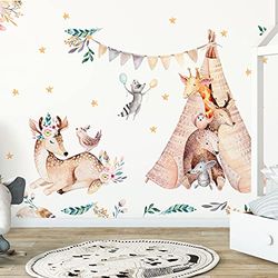 Stickers muraux enfants - Decoratie chambre bébé - Stickers muraux enfant - Sticker muurschildering Animaux des bois bucoliques - Autocollant muurschildering géant Animaux - H135 x B120 cm