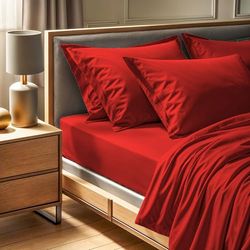 Premium Red Ranforce Single Fitted Sheet (90 x 200 + 30 cm) | 100% bomull, 145 trådkvantitet | maskintvättbar vid 30 °C | Mjuk och hållbar bäddning