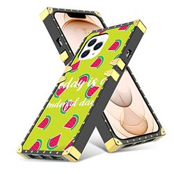 iPhone 13 Pro Max Telefoonhoesje met vierkante randen Watermeloen_Love bumperbeschermhoes met gouden hoek voor iPhone 13 Pro Max