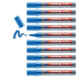 edding 725 neon board marker - neon blue - 10 stylos - pointe biseautée 2-5 mm-tableau blanc, tableau noir, verre, miroirs-pour des marquages brillants dans des pièces sombres,sur des surfaces sombres