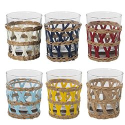 VASO BAJO CRISTAL TRANSP. 200ML C/MIMBRE COLORES SURTIDOS_°8X9,5CM, MIMBRE DESENFUNDABL