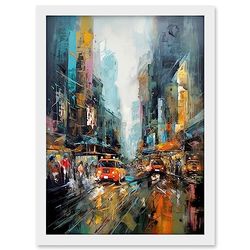 Artery8 New York City Rainy Day Abstract Action Cityscape Artwork Framed A3 Wall Art Print