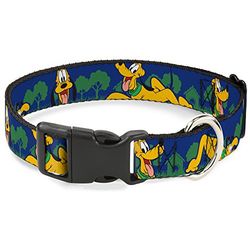 Buckle-Down Plastic Clip Colar-Pluto 4 Poses/Landscape Blue/Green-1" Wide-Fits 15-26" Neck-Large moda para animais de estimação, poliéster, multicolorido