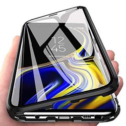 Hkess Case for Samsung Galaxy A7 (2018) Flip Cover Magnetic Adsorption Tech Metal Bumper Frame with Transparent Tempered Glass Full Screen Front and Back Cover 360 Degrees Protection Full Body Case