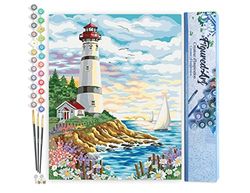 Figured'Art Peinture par Numéro Adulte Phare sous Un Ciel Nuageux - Activité Manuelle Kit de Loisir Créatif DIY Numéro d'art Complet - 40x50cm sans châssis en Bois