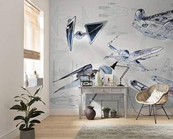 Komar Star Wars Blueprint Light | Grootte: 400 x 280 cm (breedte x hoogte), baanbreedte 50 cm | Behang, muurafbeelding, decoratie, muurbekleding, kinderkamer, | DX8-078 vlies fotobehang, blauw, grijs