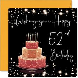 Stuff4 Tarjeta de cumpleaños número 52 para mujeres y hombres, elegante y elegante, tarjetas de feliz cumpleaños para mujer de 52 años, abuela, niñera, abuelo, mamá, papá, tarjetas de felicitación de