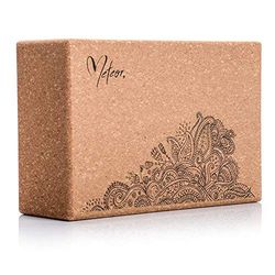 meteor Yoga blok kurk yoga blok van natuurkurk ondersteuning bij pilates yoga oefeningen mandala design (23 x 15 x 7,5 cm, kurk)