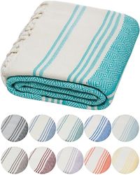 DEMMEX Serviette Turque 100% Coton Biologique et Colorant Biologique pré-lavée XL Tissage Diamant Serviette Peshtemal pour Bain, Plage, Piscine, Spa, Salle de Sport, 180x90cm (Nil)