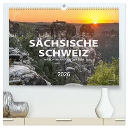 SÄCHSISCHE SCHWEIZ - Märchenland an der Elbe (hochwertiger Premium Wandkalender 2026 DIN A2 quer), Kunstdruck in Hochglanz: Magische Momente im Elbsandsteingebirge