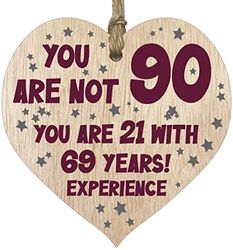 90th Birthday Gift For Women Men Wooden Heart Plaque, Light Wood Sign Keepsake, Happy Birthday Mum, Grandma, Dad, Husband, Wife, Uncle, Mum Gifts From Son, Nan, Grandad Birthday Present