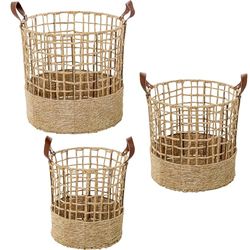 SET 3 CESTOS CUERDA DE PAPEL NATURAL C/ASAS POLIPIEL_°43X41+°38X36+°32X33CM