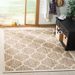 SAFAVIEH Tapis Géométrique - Lavable en machine et antidérapant - Salon, Salle à manger, Chambre à coucher - Courtyard Collection, Tapis à poil court, Marron et os, 122 X 170 cm