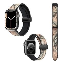 Cinturino per Apple Iwatch 22 mm (38/40/41/42/44/45 mm) in silicone e vera pelle: arabesco