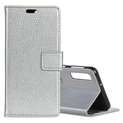 Carcasa de telefono Litchi Texture Horizontal Flip Funda de Cuero for Galaxy A7 (2018), con Soporte y Ranuras for Tarjetas y Billetera (Negro) (Color : Plata)