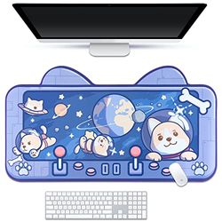 BelugaDesign Alfombrilla de Escritorio con diseño de Perro Espacial | Alfombrilla de ratón Grande Azul Pastel con diseño de Astronauta | Animales de Anime, Shiba Inu, Dibujos Animados Kawaii,