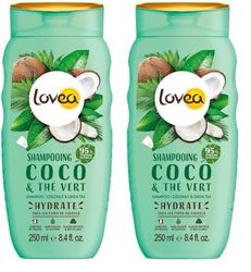 LOVEA - Shampooing - Coco & Thé Vert - Nettoie & Hydrate Intensément - Cheveux Tous Types - 95% D'Origine Naturelle - Sans Silicone - Sans Sulfate - Fabriqué En France - 250 ml (Lot de 2)