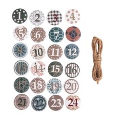 Rayher Chiffres en Bois p. Calendrier Avent 1-24 ø 2,5cm + Fil, Neutre, 46790000