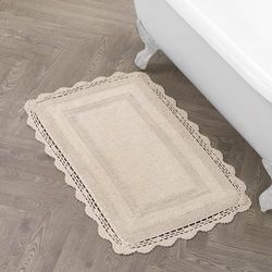 Laura Ashley Uncinetto Cotone 24 x 40 Tappeto da Bagno, Bianco, Linen, 21x34 in.