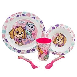 SET DE TABLE POUR ENFANTS 5 PIÈCES. ASSIETTE, BOL, VERRE 260ML ET COUVERTS. SANS BISPHÉNOL A ET COMPATIBLE AVEC LE MICRO-ONDES. | PAW PATROL GIRL SKETCH ESSENCE