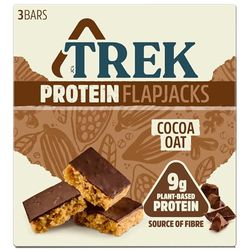 TREK High Protein Flapjack Cocoa Oat - Gluten Free - Plant Based - Vegan Snack - 50g x 3 bars