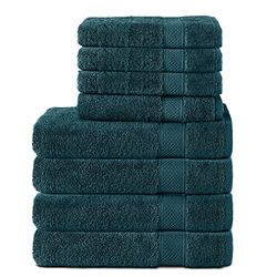 Komfortec Set di 8 asciugamani in spugna 100% cotone, 4 asciugamani da bagno 70 x 140 cm e 4 asciugamani 50 x 100 cm, in spugna, morbido, grande, colore: petrolio