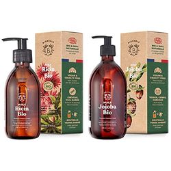 Bionoble Huile de Ricin Bio 200ml - Huile Pousse Cheveux, Cils, Sourcils, Barbe et Ongles - Huile Cheveux & Huile de Jojoba Bio 200ml - 100% Pure, Naturelle et Pressée à Froid - Visage, Corps, Cheveux