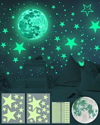 Luminoso Pegatinas,435 Piezas,pared Luna Estrellas Puntos Pegatinas Para Niños,pegatinas Fluorescentes Para La Decoración Del Techo De La Habitación De Los Niños