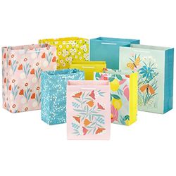 Hallmark Lente geschenkzakjes in verschillende maten (8 zakken: 4 medium 9 inch, 4 grote 13 inch) bloemen, citroen, blauwgroen, roze en geel voor verjaardagen, Moederdag, Pasen, bruidsdouches