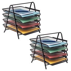 Mind Reader 4-Tier Paper Tray, Desktop Organizer, File Storage, Office, Metal Mesh, 12" L x 13.75" W x 12.5" H, Pack of 2, Black
