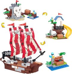 COGO Creator 3-in-1 piratenconstructiespeelgoed, piratenschip, piratenboomhuis, doodshoofd, creatief speelgoed voor kinderen vanaf 6 jaar, cadeau voor jongens en meisjes, 260 stuks