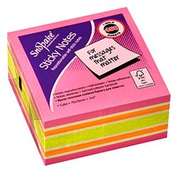 Snopake 76 x 76 mm Pink Rainbow NeonMix Sticky Notes [Cube of 450 Sheets] 15759
