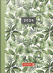 BRUNNEN Agenda semanal "Jungle Leaves" modelo 731 2024, 2 páginas = 1 semana, tamaño de hoja 10 x 14 cm, color blanco