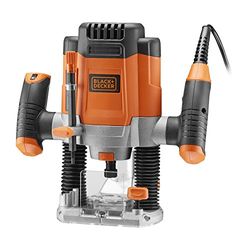 Black+Decker KW1200E 1200W bovenfrees, 28.000 1/min, max. diameter van de as: 38 mm (incl. 3 spantangen, parallelaanslag, kompas, stofafzuigapparaat, kopieerhuls (17 mm), 1200 W, 230 V, oranje