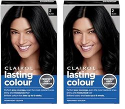 Clairol Lasting Colour Permanent Hair Dye | Ideal Grey Coverage | Shiny and Moisturised Hair | 2 Black (Pack of 2)