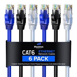 Maximm Cat 6 Ethernet-Kabel, Cat6-Kabel, LAN-Kabel, Internetkabel und Netzwerkkabel, UTP, mehrfarbig, 6 Stück