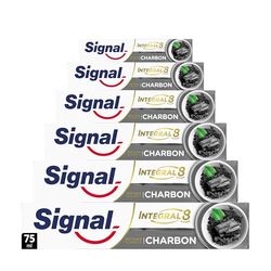 SIGNAL - Dentifrice Integral 8 Nature Elements Charbon - Des dents plus blanches et une bouche purifiée - Zinc minéral - 96% d'ingrédients d'origine naturelle (lot de 6x75ml)