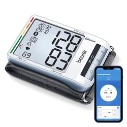 Beurer BC85 Tensiómetro de pulso, prateado, ecrã LCD, função Bluetooth, memória 2 x 60 medidas