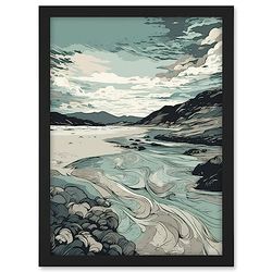 Artery8 Luskentyre Beach Coastal Landscape Illustration Artwork Framed A3 Wall Art Print