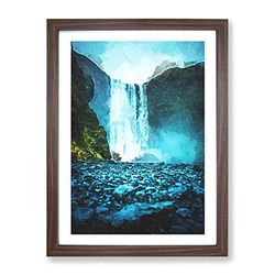Waterfall Path In Iceland In Abstract Modern Framed Wall Art Print, Ready to Hang Picture for Living Room Bedroom Home Office Décor, Walnut A3 (34 x 46 cm)