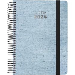 Grafoplás | Day Page 2024 Agenda | Blue Ecojeans | 15 x 21 cm | Spanish | Spiral | Hard Cover Lined Recycled Denim | Elastic Closure | Perfect for Planning Your Year