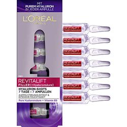 L'Oréal Paris Hyaluronic Ampoules, Revitalift Filler, Anti-Ageing Face Care, 7-Day Treatment, with Hyaluronic Acid, 7 x 1.3 ml