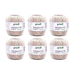 Hilo de ganchillo Gründl 100 monocromo (hilo de algodón mercerizado para ganchillo, 100% algodón, 100 g / 566 m, tamaño de aguja: 1,5-2, 6 × 100 g)