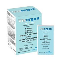 Visergon Integratore Alimentare a base di Creatina, Arginina, Carnitina, Magnesio, Potassio, Zinco, Ferro e Vitamine - Stanchezza e affaticamento. Adatto a adulti e sportivi, 16 bustine da 5,5 g