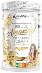 IronMaxx Amazing Food Substitut de repas + Collagen + X - Vanilla Ice Cream - 550g | Protéines, sans gluten, collagène de qualité, collaboration Mariia Arsentieva