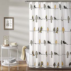 Lush Decor Rowley Rideau de Douche Motif Oiseaux, Jaune et Gris, 182,9 cm de Large x 182,9 cm de Long (Lot de 1)