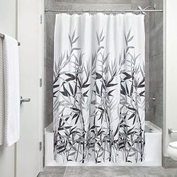 iDesign Anzu Tenda da doccia, Tenda per vasca da bagno 183,0 cm x 183,0 cm, Tenda in poliestere lavabile con motivo floreale, Poliestere grigio